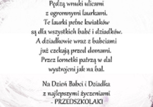 Ozdobna kartka z wierszykiem i życzeniami dla babci i dziadka.